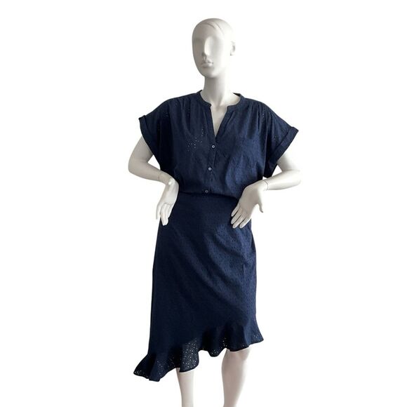 J. Crew Mercantile Blue Skirt Set Navy Blue 2 Piece Short Sleeve XL - Picture 1 of 9